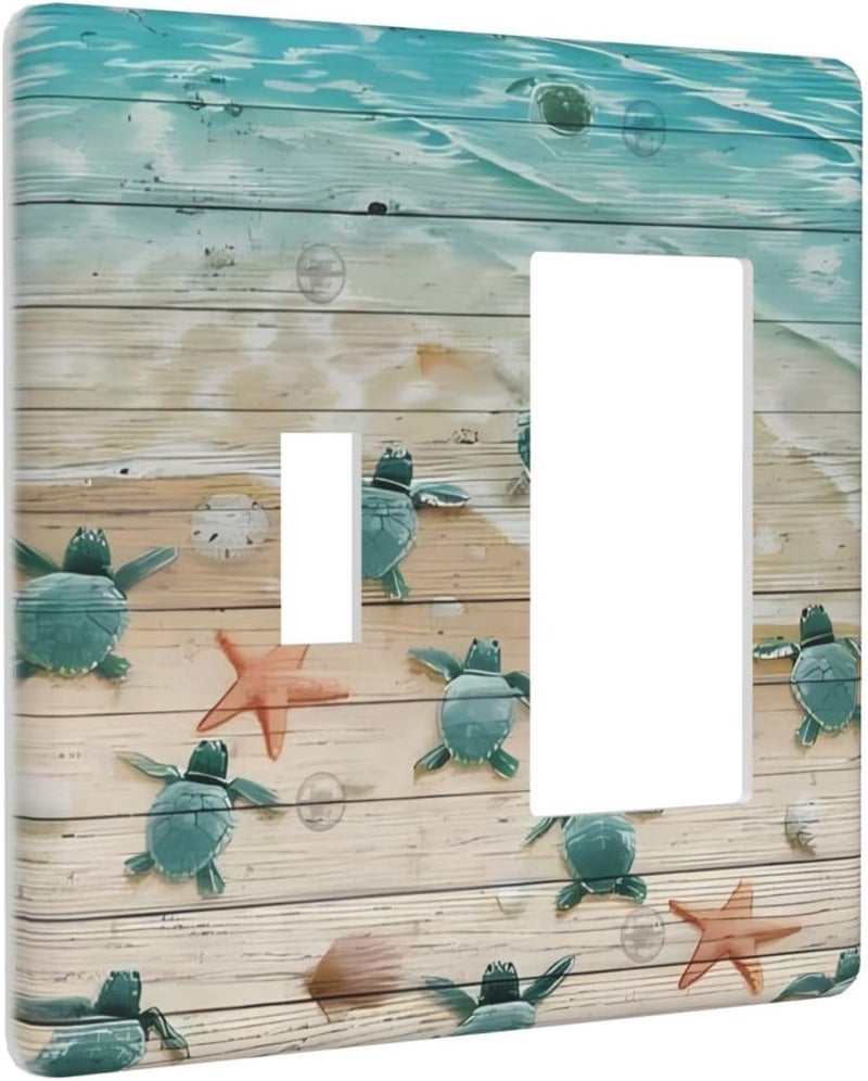 ranedula 2-Gang 1-Toggle 1-Rocker/GFCI Device Combination Wallplate Art Blue Green Sea Ocean Beach Turtle Theme Combo Decorator/Toggle Receptacle Outlet Light Switch Cover Face Plate - Image 2